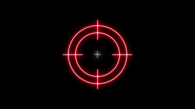 Neon red target reticle hud overlay, digital aiming scope animation for gaming and sci-fi interface crosshair
