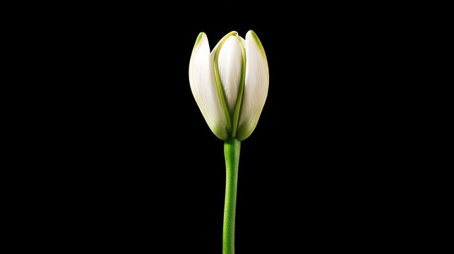 villainy. A single white lily bud on a dark background, soft light. gardening catalogs, home-decor guides, designed for home decor and floral branding and gardening and botanical catalogs.