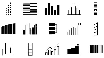 Obraz premium Set of black and white bar chart icons and data visualization symbols for business presentation