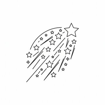 Hand drawn star shower line art illustration, falling stars sketch on white background.