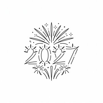 2027 New Year outline icon with festive fireworks and celebration design elements