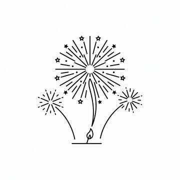 Fireworks line art icon, festive pyrotechnic explosion vector illustration