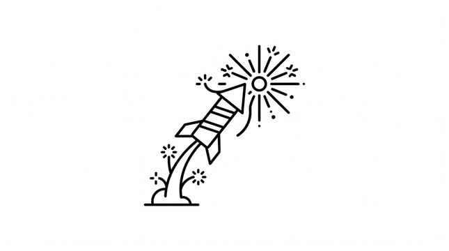 Fireworks rocket line art icon for celebration, holiday, and party event design elements.