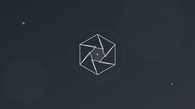 rotating camera lens icon on minimal slate gray
