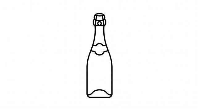 Champagne bottle line art icon, minimalist vector illustration of sparkling wine drink.
