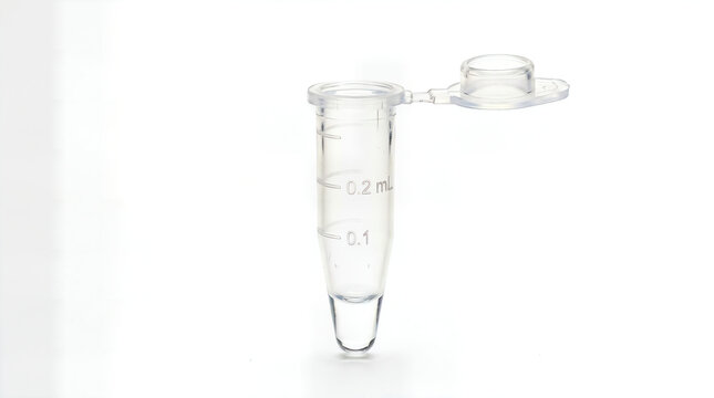 Clear plastic microcentrifuge tube with graduation marks and open cap