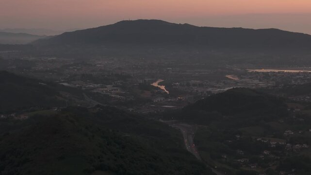 Aerial view from the Bidasoa-Txingudi bay with the towns of Irun, Hondarribia, Hendaia, Urru&ntilde;a and Biriatu at the Basque Country.