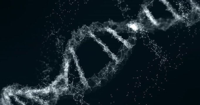 Futuristic 3D DNA double helix rotating slowly loop video. Science and Medical Concept.