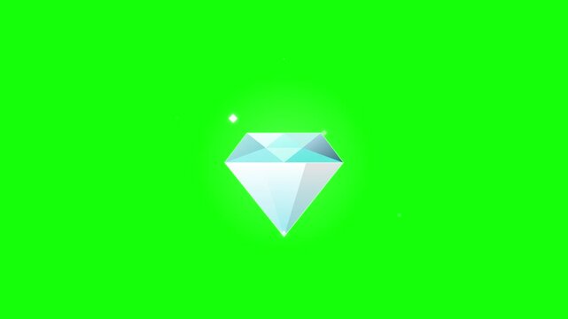 Shining Ice Blue Diamond Icon On Green Screen