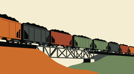 Coal train crossing a bridge on clear day freight locomotive railway © Adrian Ferdy