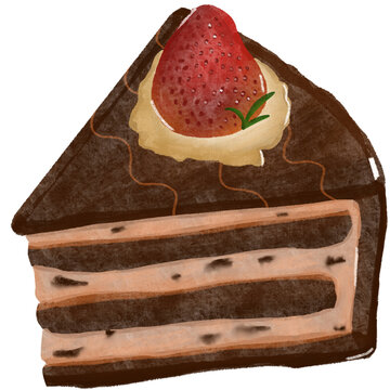 Hand Drawn Chocolate Cake Slice with Strawberry Illustration
