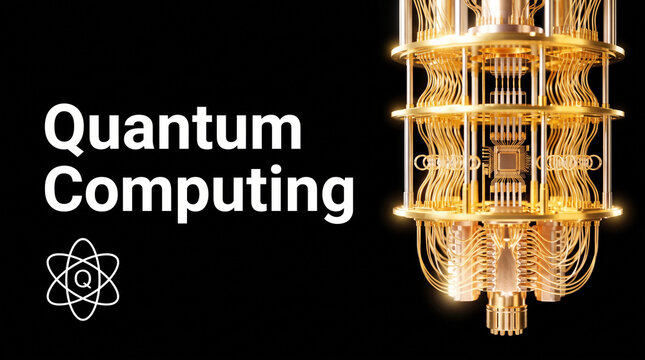 Quantum computing processor hardware, golden supercomputer qubit processor, advanced physics research concept isolated on White Background