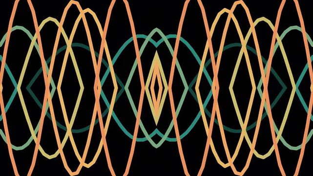 Abstract geometric pattern with colorful overlapping lines on black background