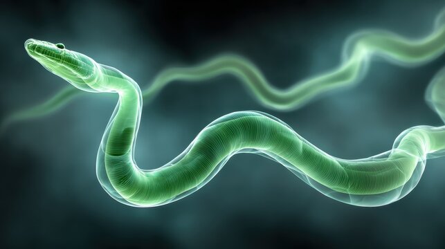 Ethereal Holographic Snake Skeleton Articulated With Glowing Translucent Anatomy