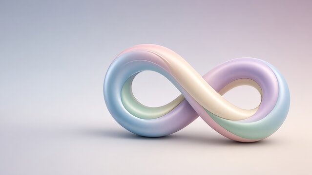 Pastel infinity symbol with glossy gradient curves on white background