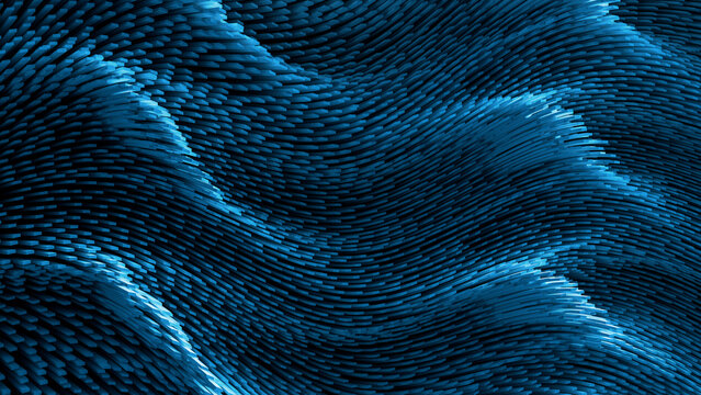 Abstract blue 3d rendering of layered topography and complex rhythm