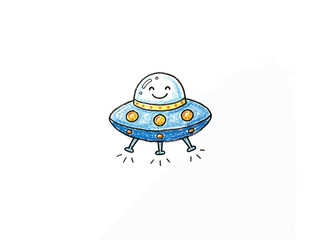 Smiling Blue Cartoon Ufo With Landing Legs Crayon Vector Illustration © Kris