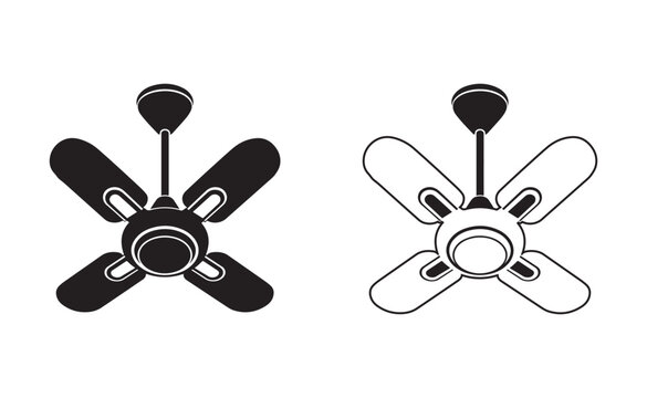 Ceiling fan with black and white blades illustration isolated on white background
