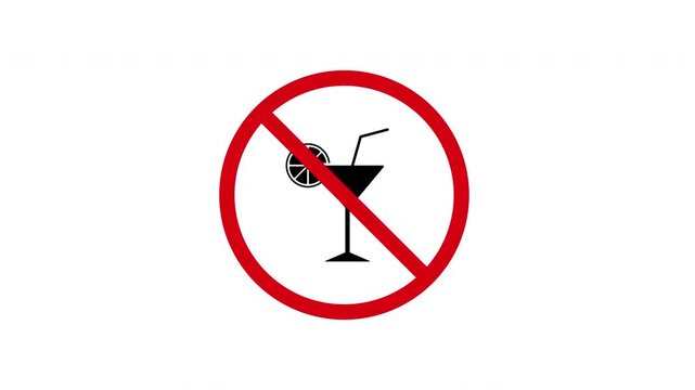 No Alcohol Drink Prohibition Solid Animated Icon With Alpha Channel. Alcohol Consumption Restriction, Beverage Ban, And Sobriety Promotion Silhouette Motion Graphic. On Transparent Background