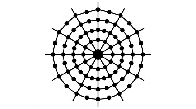 Spider web style circular network diagram with nodes representing data connectivity on white background