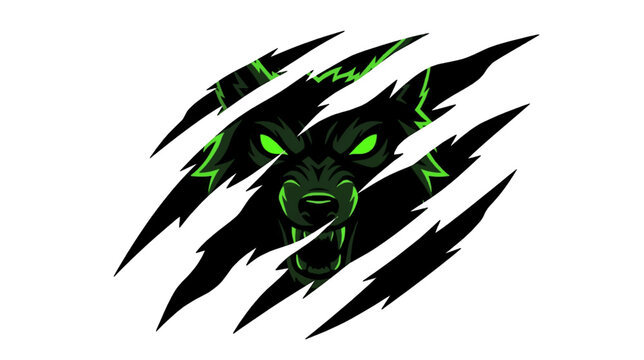 Terrifying Werewolf Claw Scratch Neon Green Eyes Gothic Halloween Horror Vector Design