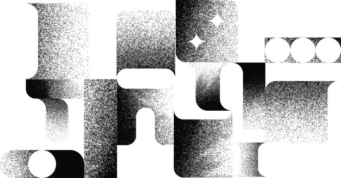 Glitch distorted geometric shape . Noise destroyed logo . Trendy defect error shapes . Glitched .Grunge textured . Distressed effect .Vector shapes with a halftone dots screen print texture.
