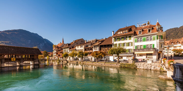 Switzerland, Bern, Bernese Oberland, Interlaken, Old town, Aare river