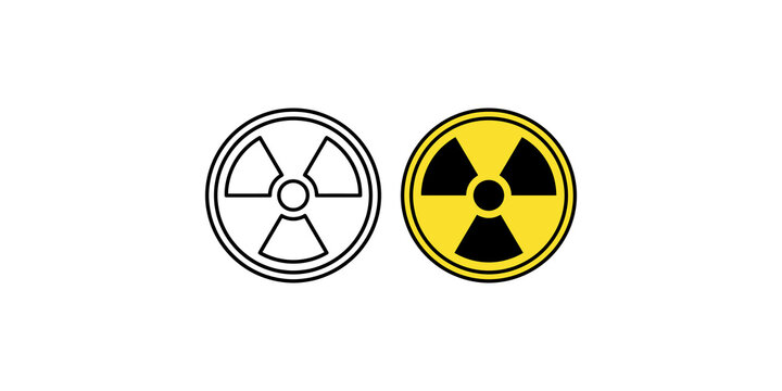 Nuclear radiation hazard symbol pair including black outline and yellow filled circular icons for safety documentation use.
