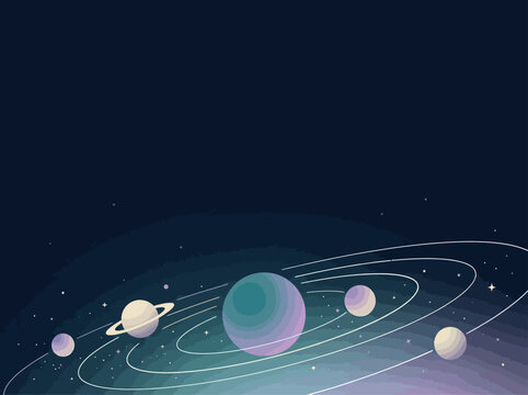Solar system illustration featuring planets orbiting a star in outer space.