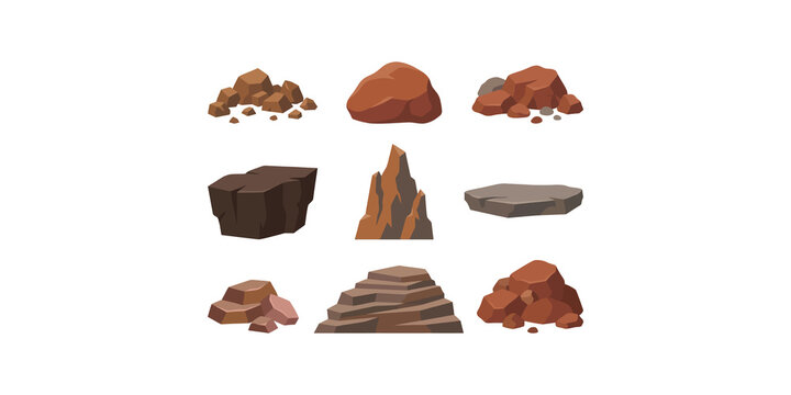 Geological rock formation set with jagged stones and boulders for landscape design and nature scenery environment assets.