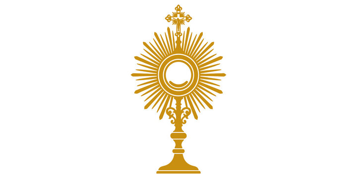 Yellow monstrance icon symbolizing eucharistic adoration and religious faith for sacred ceremonies and worship.