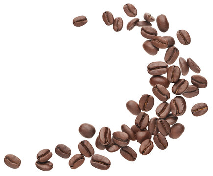 Roasted coffee beans splashing