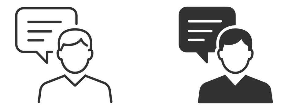 Customer feedback icon set, person with speech bubble, review and communication symbols on transparent background