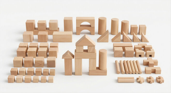 3D minimalist geometric wooden building blocks for craft