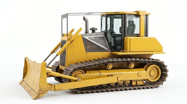 Yellow crawler bulldozer with angled blade and continuous tracks for earth pushing