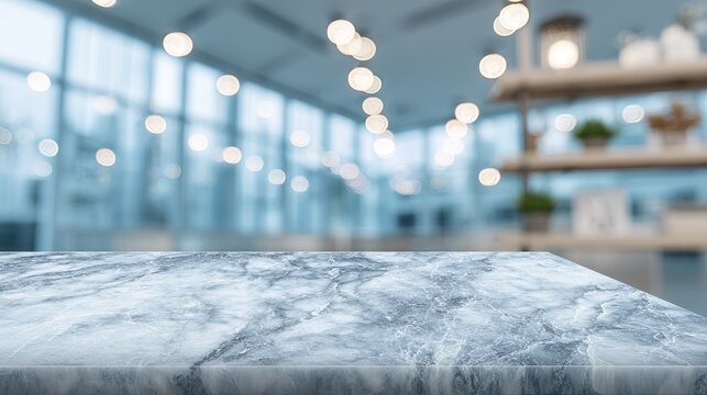 Elegant marble surface showcasing soft blurred background, suggesting modern interior, perfect for product display concept