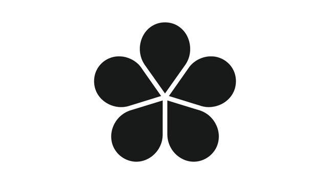 Minimalist black flower vector graphic illustration featuring five symmetrical rounded petals on a clean white background