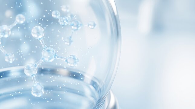 Molecular structure floats inside a clear glass globe.
