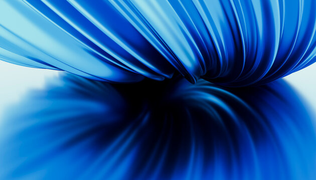 Blue fabric with shiny smooth folds reflecting light