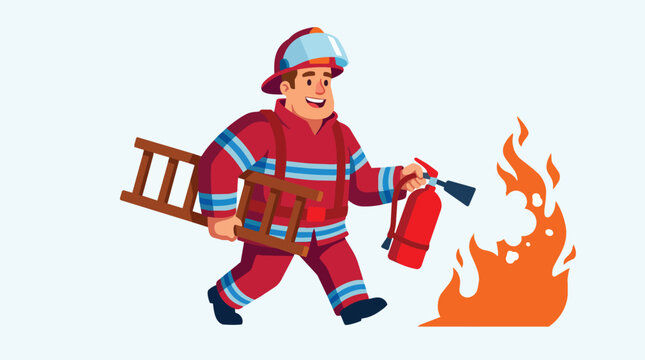 Firefighter fighting flames with extinguisher
