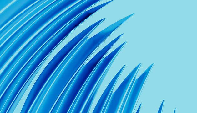 Blue abstract curved shapes flowing on bright blue background