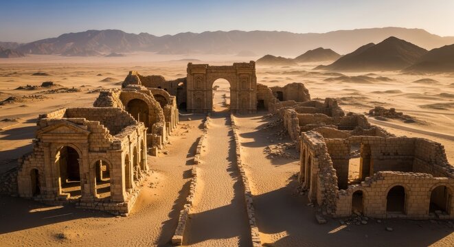 Ancient ruins of a desert civilization in striking isolation
