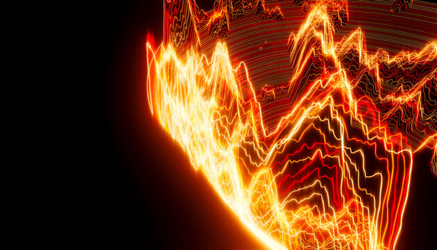 Light trails creating glowing orange and red abstract wave patterns
