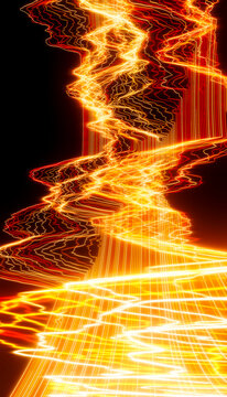 Abstract light trails with vibrant orange and red glowing lines