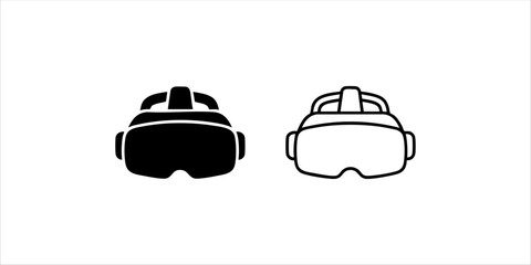 Fototapeta premium Virtual reality headset icon set featuring solid glyph and line art outline styles. VR helmet, AR glasses vector illustration for gaming, metaverse, and technology interface design.