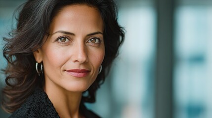 Fototapeta premium Elegant woman's portrait exhibiting soft lighting, focused gaze, and subtle shadows, ideal for commercial lifestyle imagery