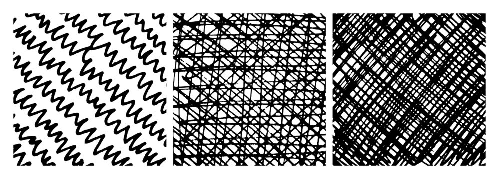 Set of monochrome hand-drawn crosshatch textures