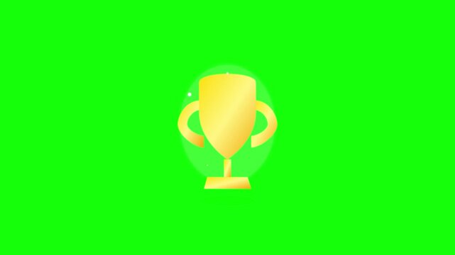 winning golden trophy vector animation on green