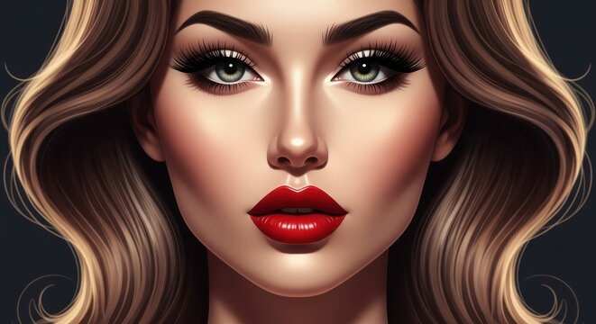 Elegant portrait with bold makeup and curled hair