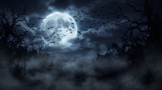 Spooky full moon night sky for a dark halloween background